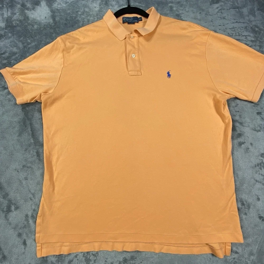 Vintage Polo Ralph Lauren‎ Shirt Men Orange Purple Classic Fit Golf All Cotton